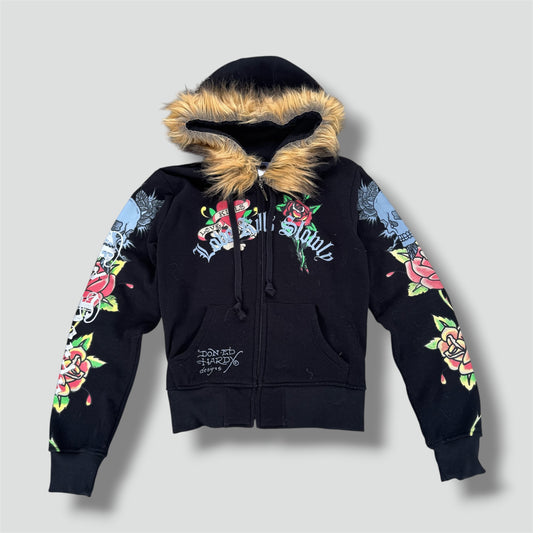 Ed Hardy "love kills slowly" fur zip-hoodie