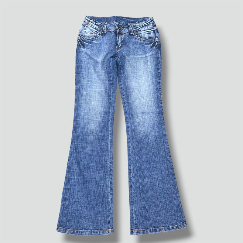 Detailansicht: Sourced limited accessories and clothes Miss Vivi Japanese y2k bootcut jeans – Logo, Nähte oder Material