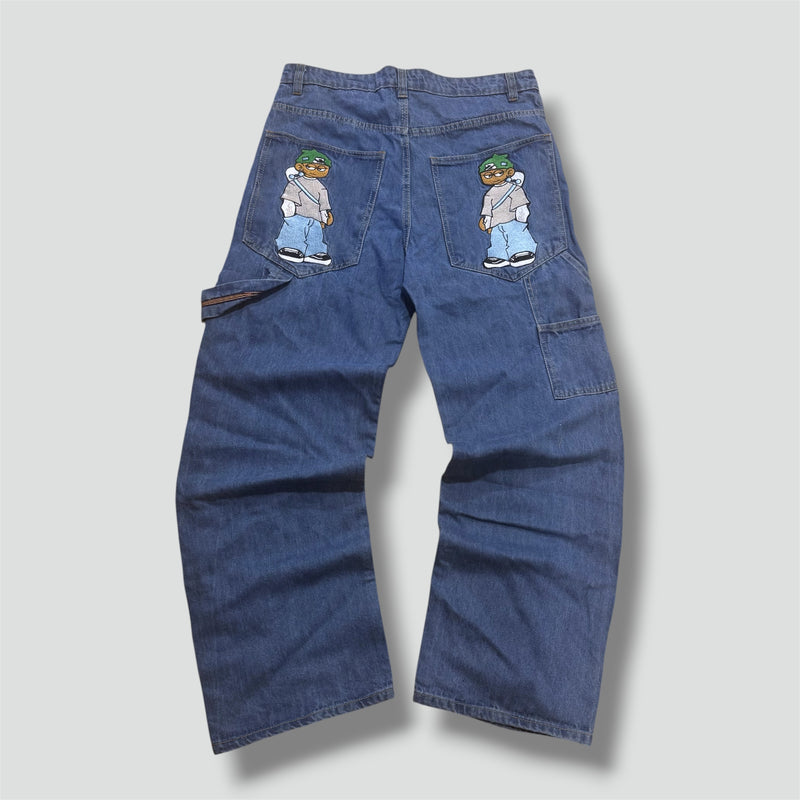 Sourced limited accessories and clothes Japanese streetwear embroidered baggy jeans – Secondhand Streetwear