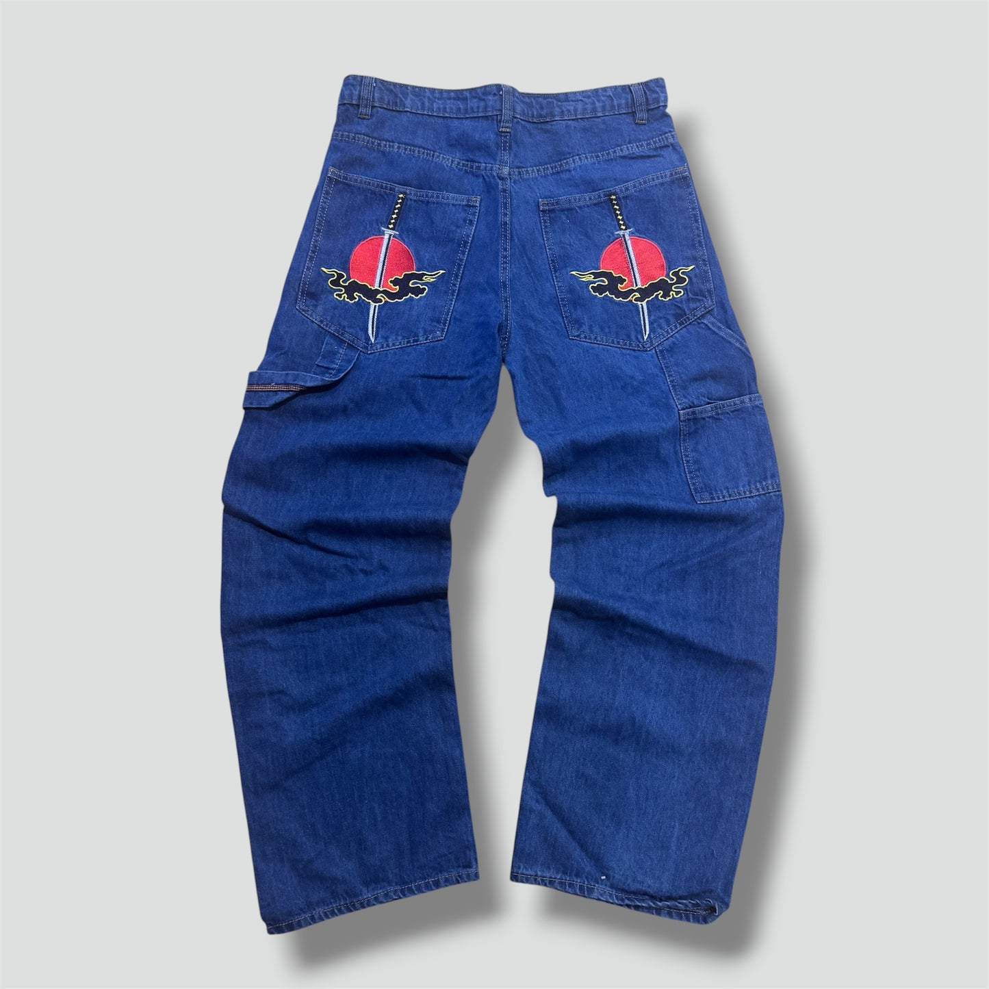 Japanese streetwear embroidered baggy jeans