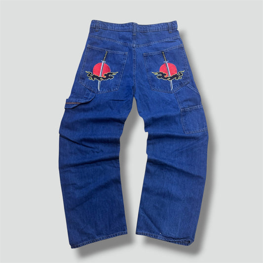Japanese streetwear embroidered baggy jeans