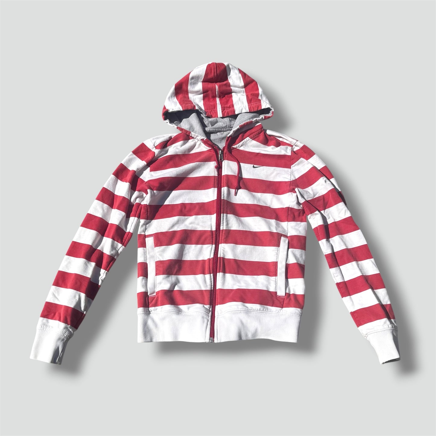 Nike vintage red and white striped zip-up hoodie