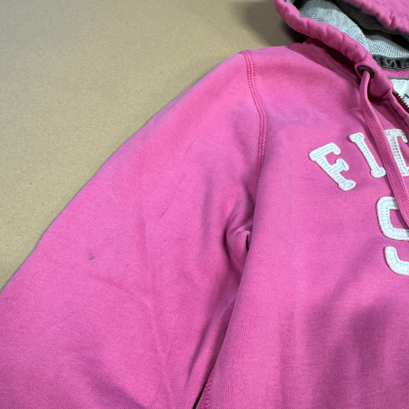 Detailansicht: Sourced limited accessories and clothes Abercrombie & Fitch pink zip-up hoodie – Logo, Nähte oder Material