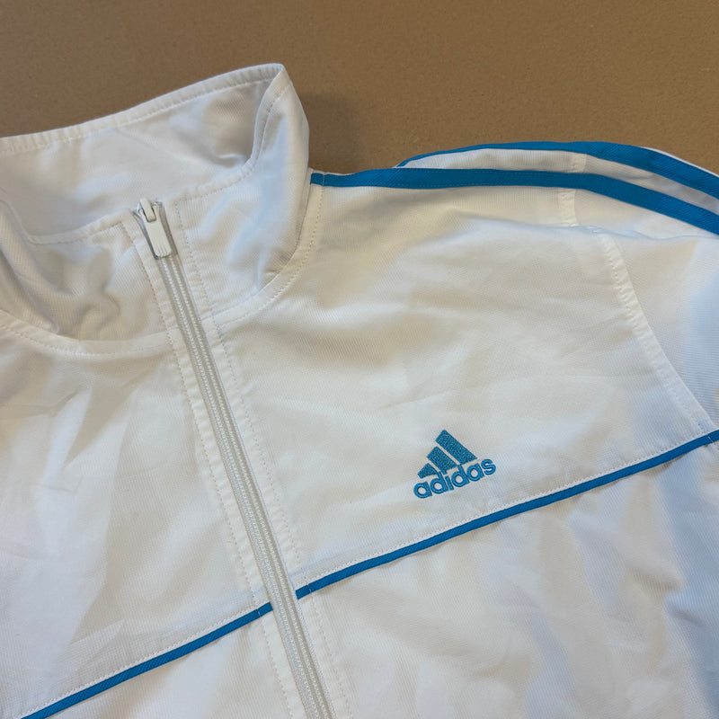 Detailansicht: Sourced limited accessories and clothes Adidas vintage white raincoat – Logo, Nähte oder Material