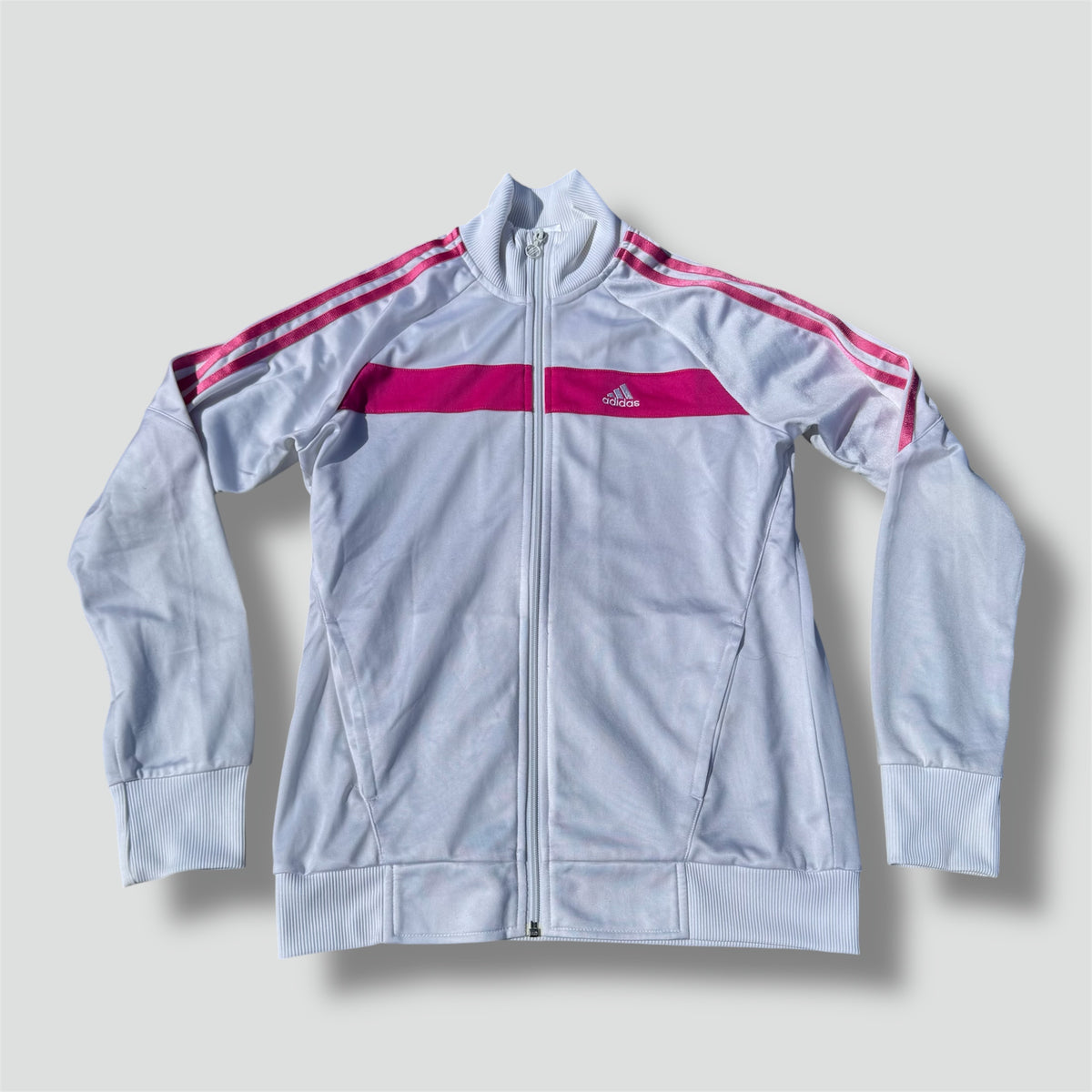 Adidas white and pink track jacket