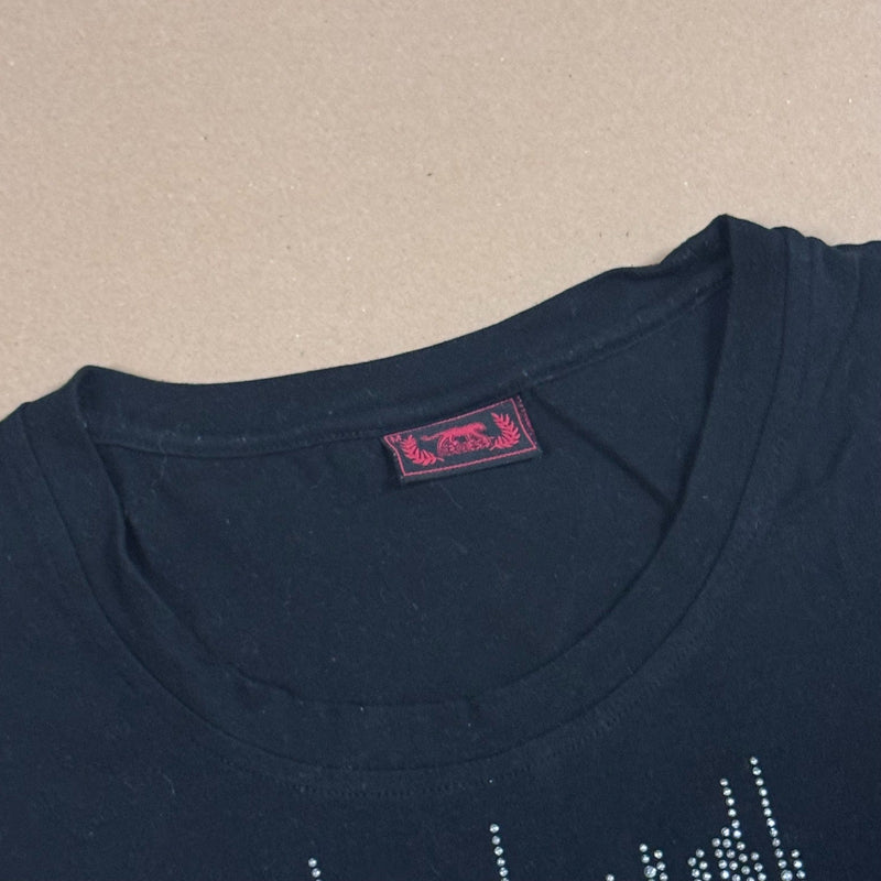 Detailansicht: Sourced limited accessories and clothes Airness rhinestones Y2K black T-shirt – Logo, Nähte oder Material