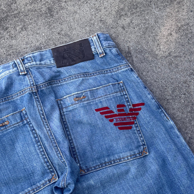Detailansicht: Sourced limited accessories and clothes Armani Jeans vintage straight leg denim – Logo, Nähte oder Material