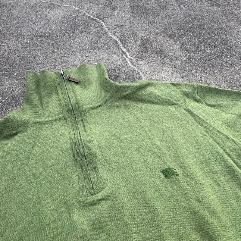 Detailansicht: Sourced limited accessories and clothes Burberry London vintage green wool quarter zip – Logo, Nähte oder Material