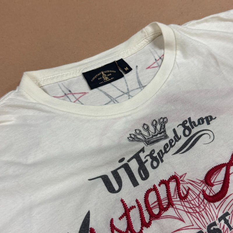 Detailansicht: Sourced limited accessories and clothes Christian Audigier vintage embroidered T-shirt – Logo, Nähte oder Material