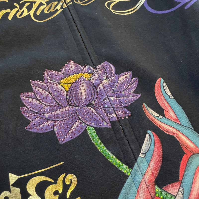 Detailansicht: Sourced limited accessories and clothes Christian Audigier y2k rhinestones zip-up – Logo, Nähte oder Material