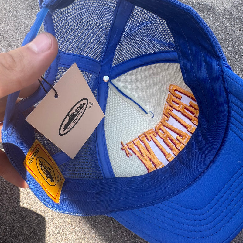 Detailansicht: Sourced limited accessories and clothes Corteiz CRTZRTW blue logo cap – Logo, Nähte oder Material