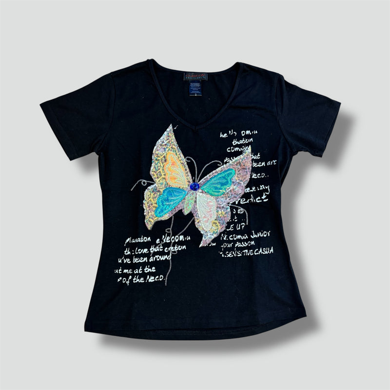 Sourced limited accessories and clothes Custo Barcelona Y2K butterfly glitter t-shirt – Secondhand Streetwear