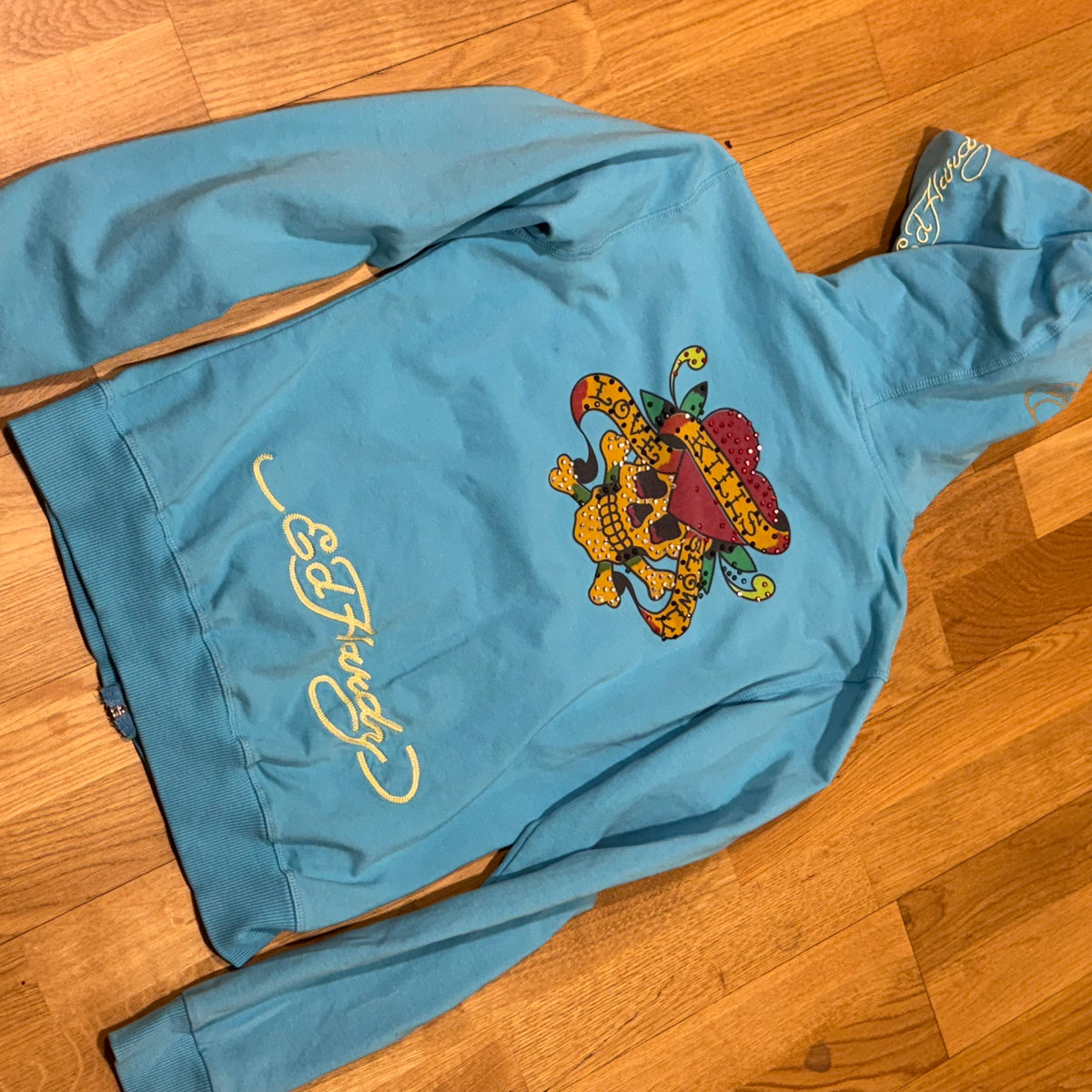 Ed hardy babyblue y2k rhinestones hoodie – Close-up 4