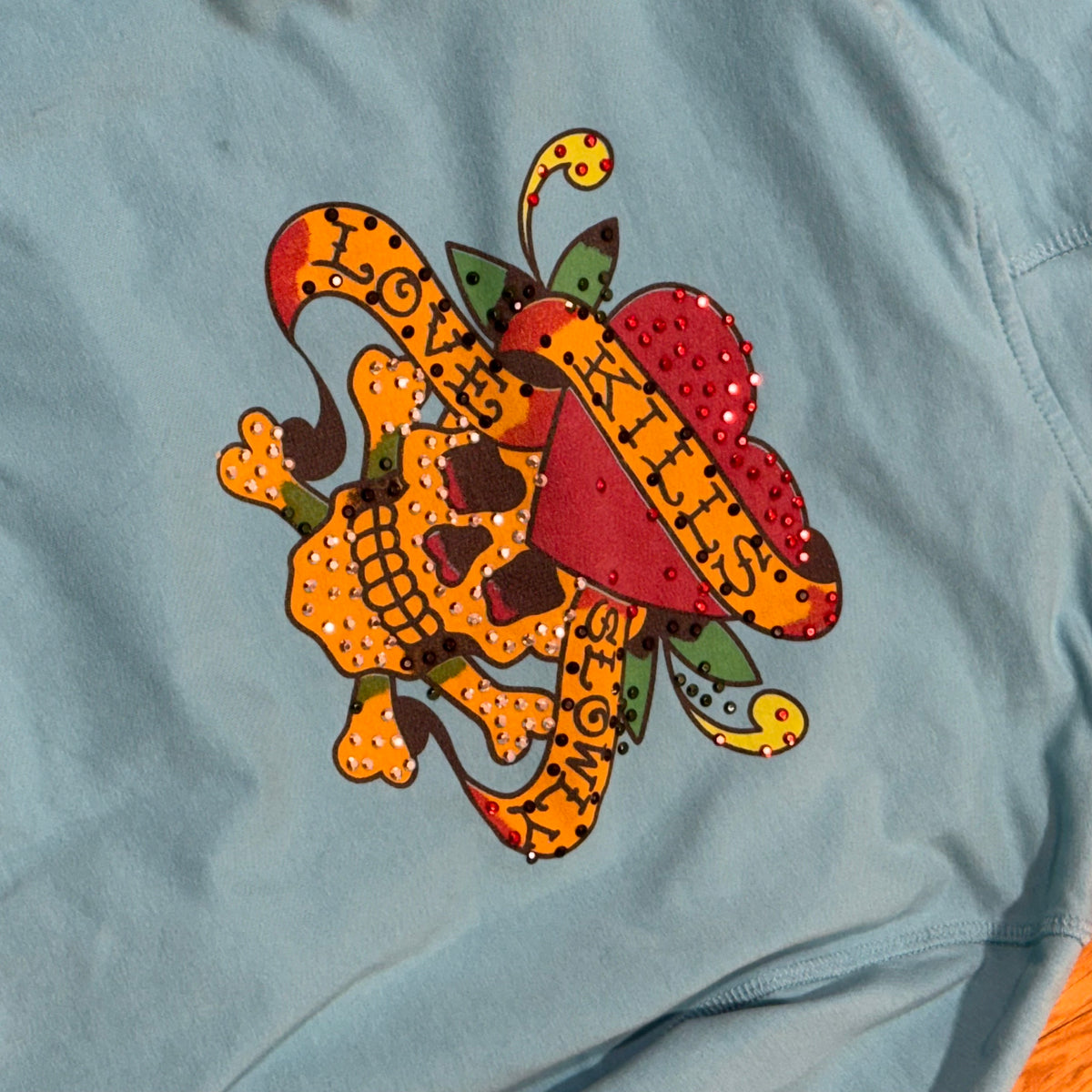 Ed hardy babyblue y2k rhinestones hoodie – Close-up 5