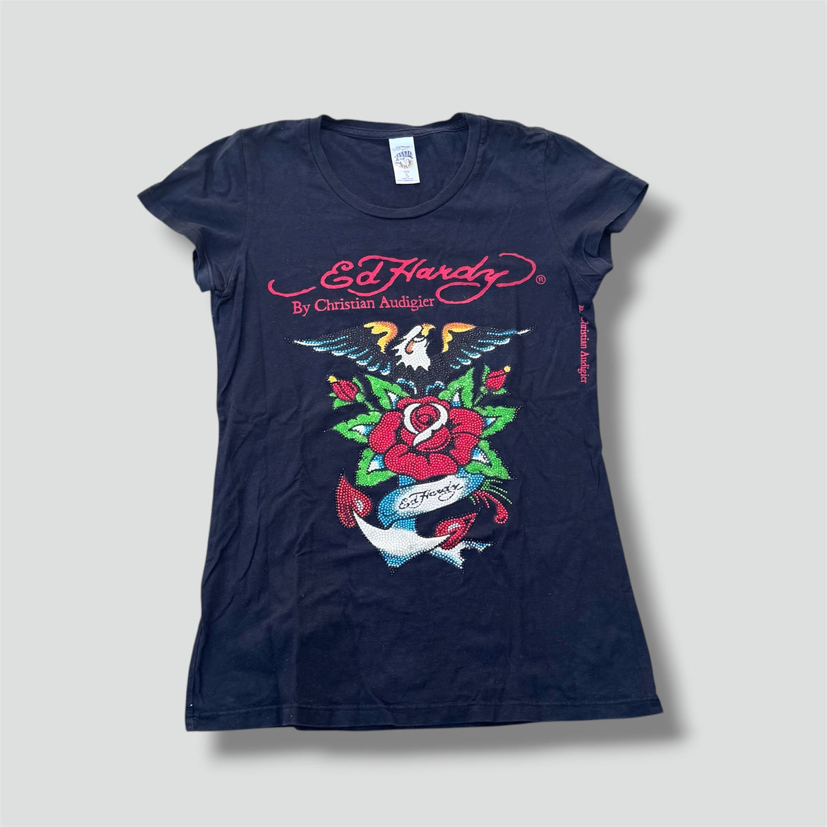 Ed Hardy "Eagle and Rose" Y2K rhinestone T-shirt