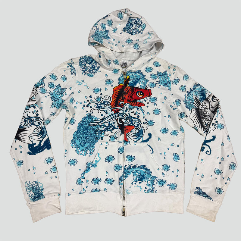 Detailansicht: Sourced limited accessories and clothes Ed Hardy koi fish zip-up hoodie – Logo, Nähte oder Material