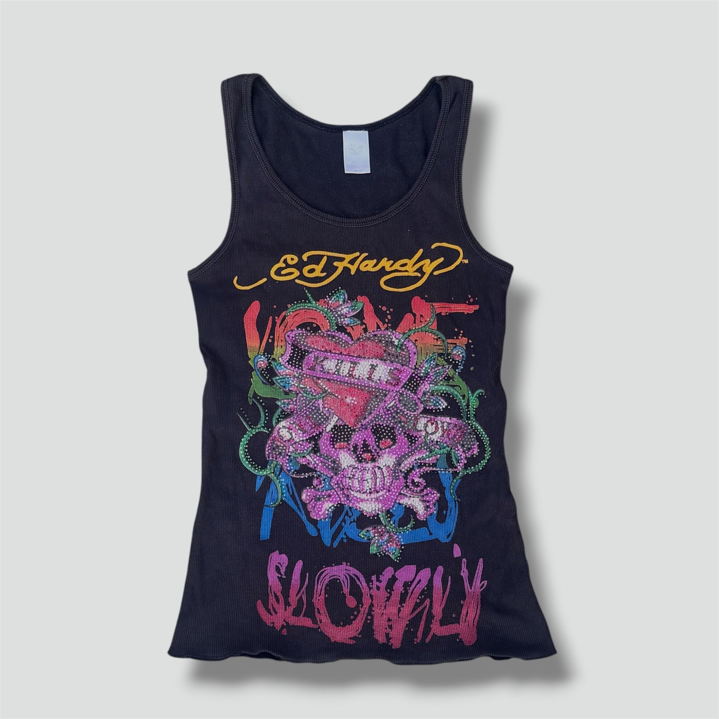 Ed Hardy "love kills slowly" rhinestones tank top