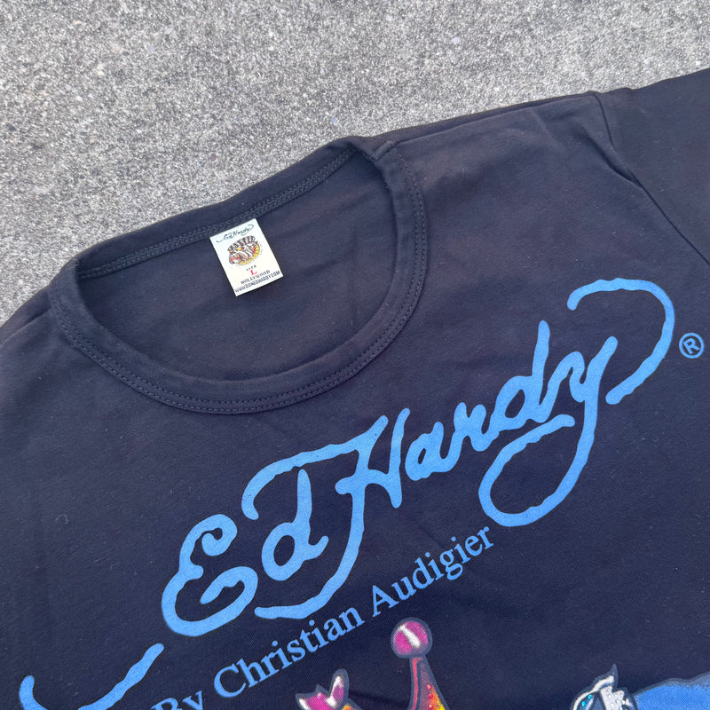 Detailansicht: Sourced limited accessories and clothes Ed Hardy Panther vintage rhinestone T-shirt – Logo, Nähte oder Material