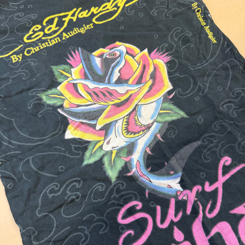 Detailansicht: Sourced limited accessories and clothes Ed Hardy Surf Tribe vintage tee – Logo, Nähte oder Material