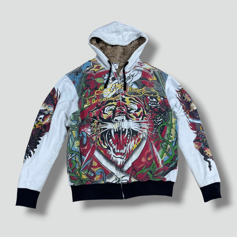 Sourced limited accessories and clothes Ed Hardy vintage graphic fur zip-up jacket – Secondhand Streetwear