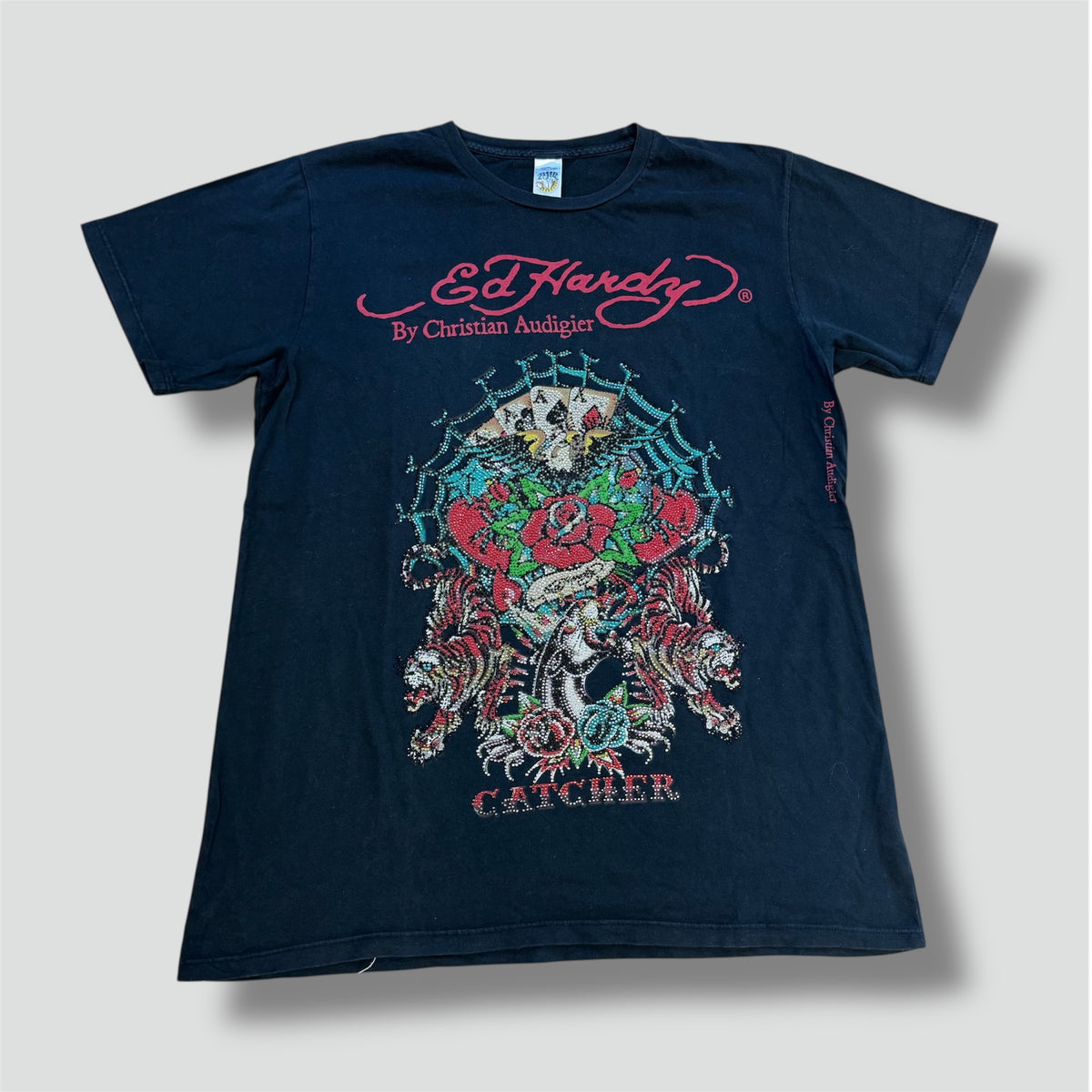Ed Hardy y2k "aces catcher" rhinestones tee