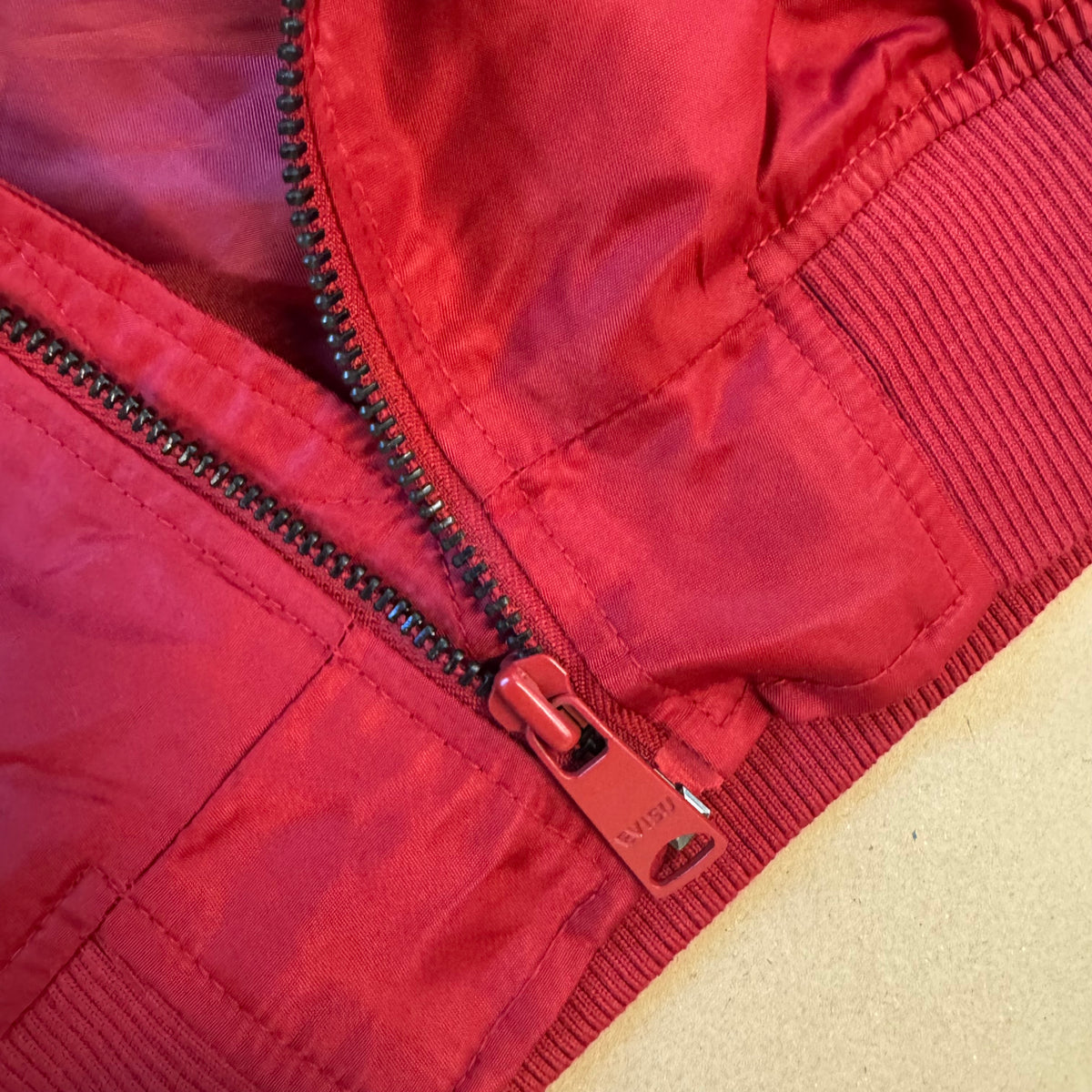 Evisu Alphabet red bomber raincoat – Close-up 6