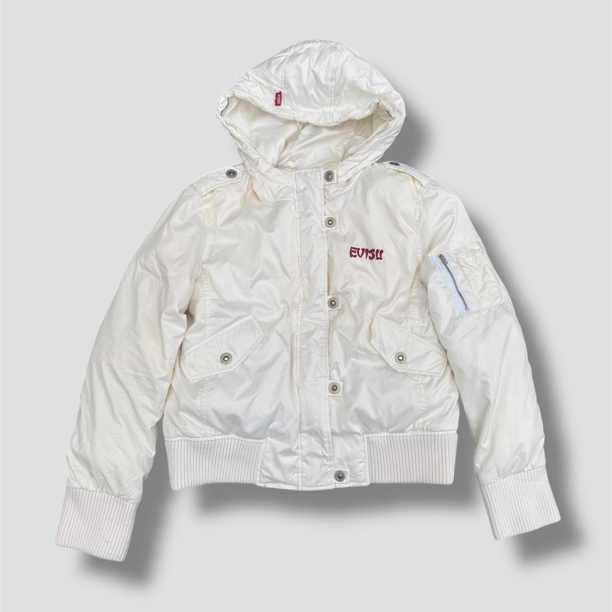 Evisu white women’s winter jacket – Close-up 1