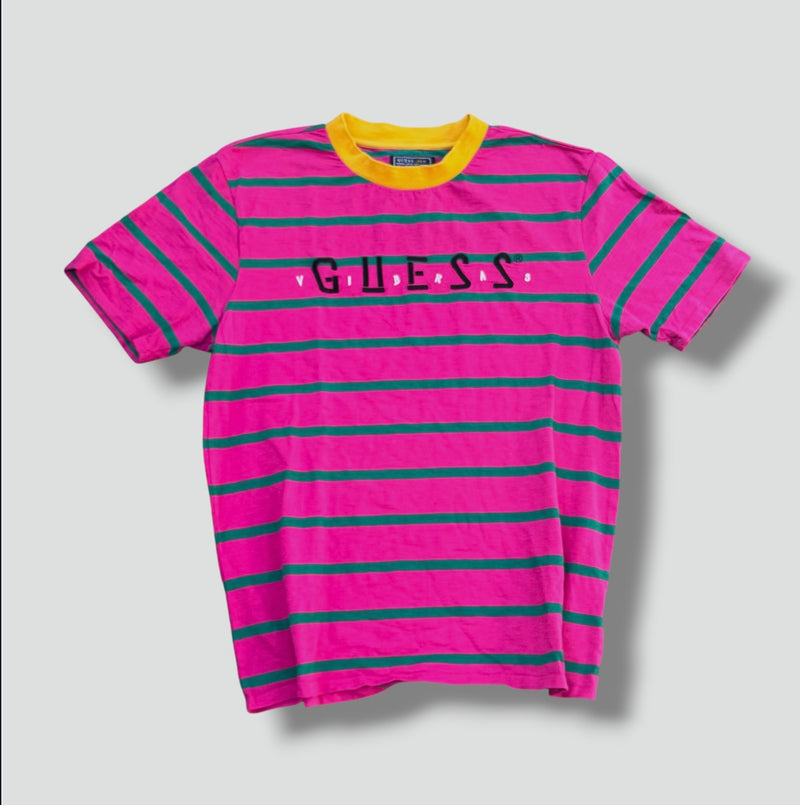 Sourced limited accessories and clothes Guess pink striped oversized T-shirt – Secondhand Streetwear