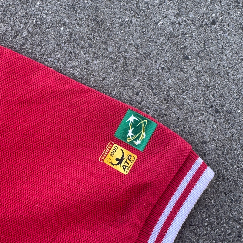 Detailansicht: Sourced limited accessories and clothes Hackett London red vintage womens poloshirt – Logo, Nähte oder Material