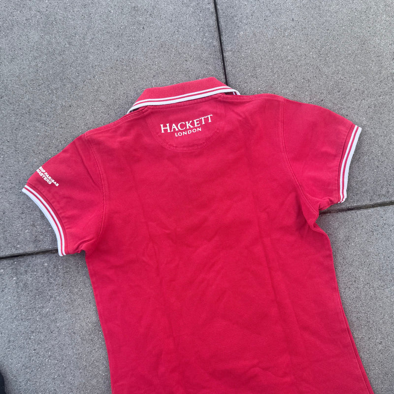 Detailansicht: Sourced limited accessories and clothes Hackett London red vintage womens poloshirt – Logo, Nähte oder Material