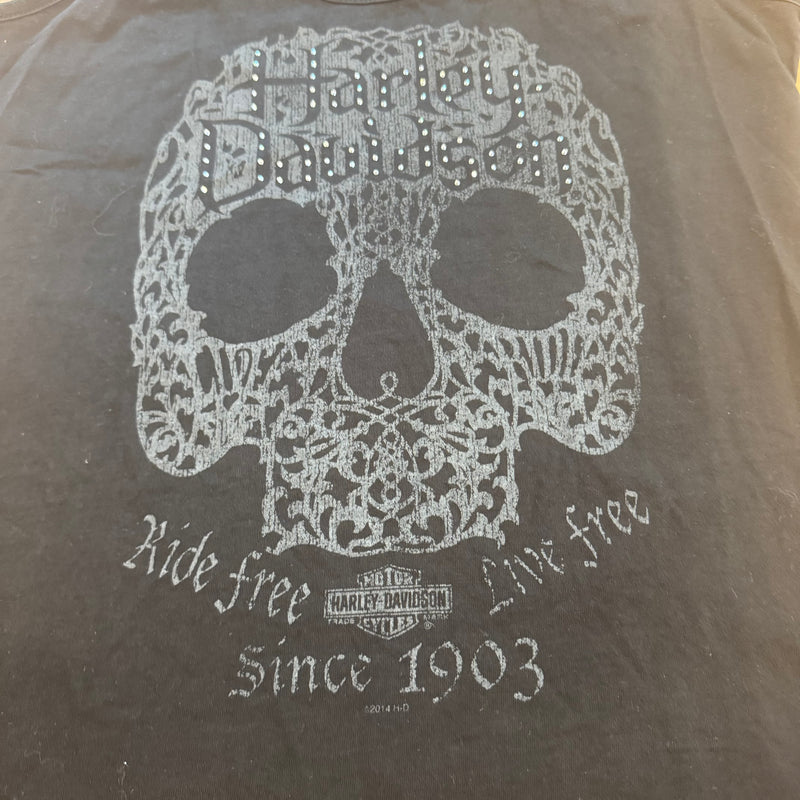 Detailansicht: Sourced limited accessories and clothes Harley Davidson vintage tank top with rhinestone details – Logo, Nähte oder Material