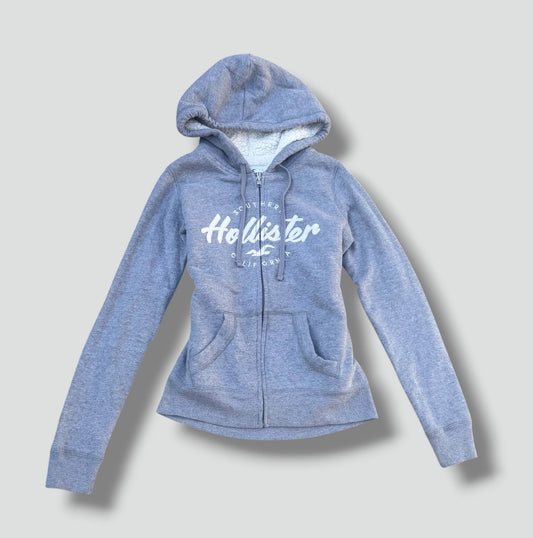 Hollister California fluffy grey zip-up hoodie
