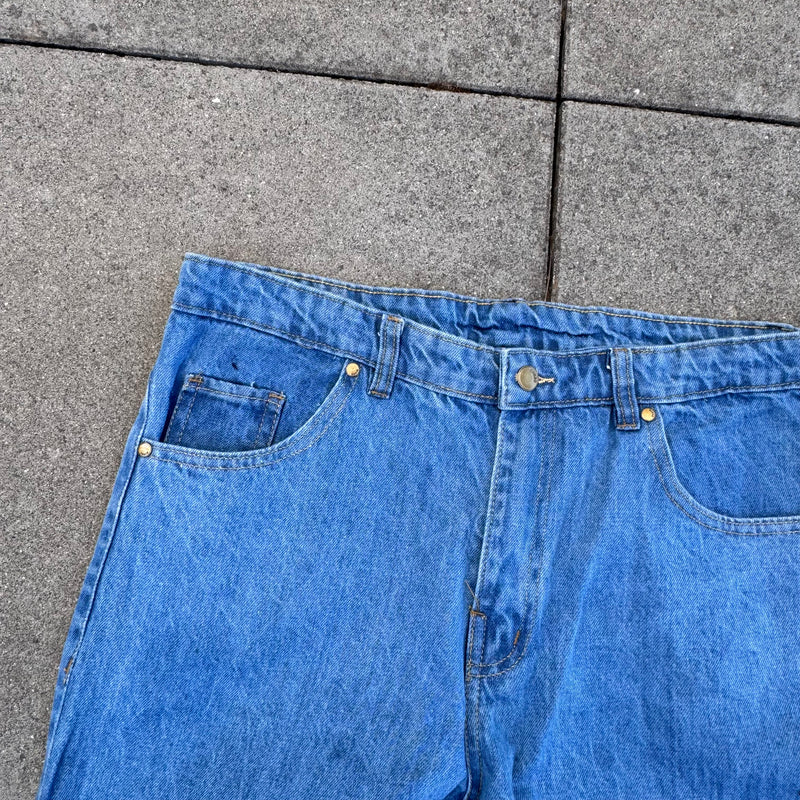 Detailansicht: Sourced limited accessories and clothes Japanese vintage baggy embroidered denim jeans – Logo, Nähte oder Material