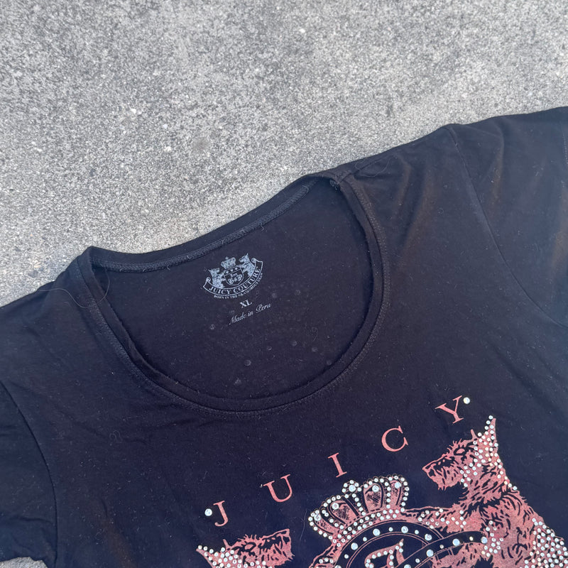 Detailansicht: Sourced limited accessories and clothes Juicy Couture vintage rhinestone black top – Logo, Nähte oder Material