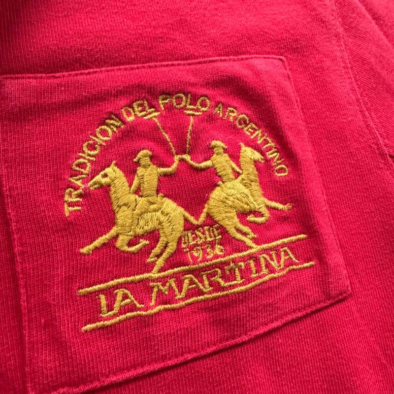 Detailansicht: Sourced limited accessories and clothes La Martina Australia red longsleeve polo – Logo, Nähte oder Material