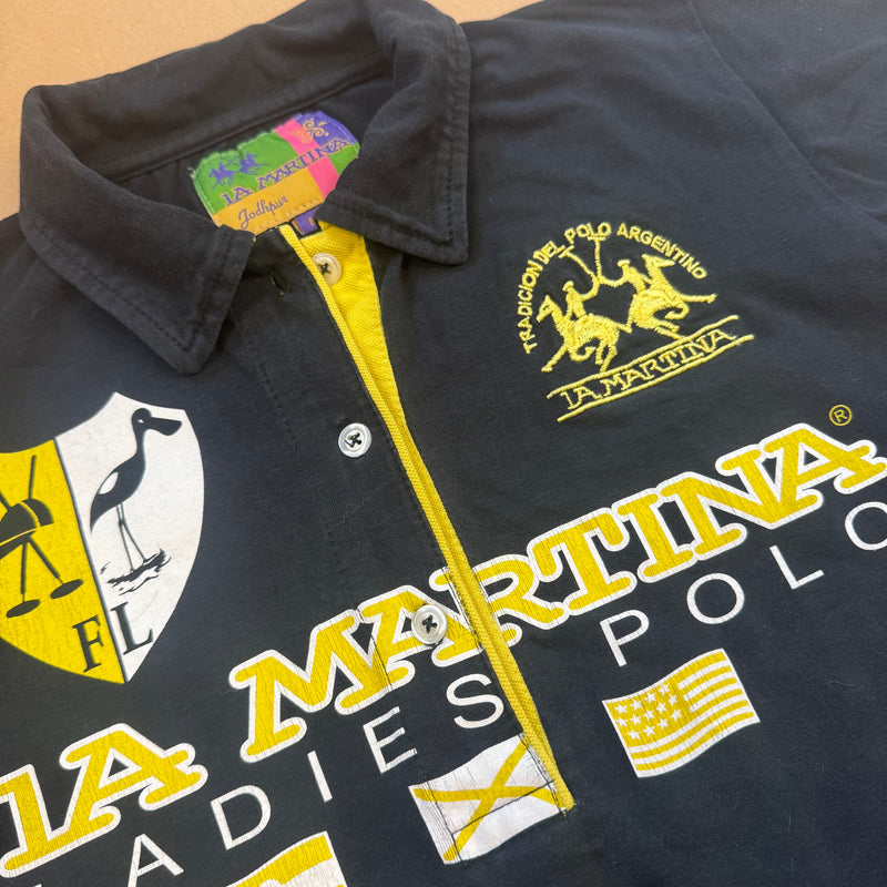 Detailansicht: Sourced limited accessories and clothes La Martina black ladies polo – Logo, Nähte oder Material