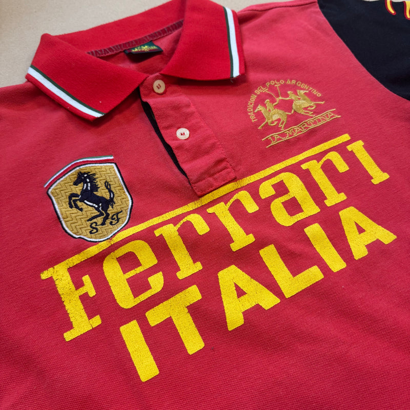 Detailansicht: Sourced limited accessories and clothes La Martina Ferrari vintage poloshirt – Logo, Nähte oder Material