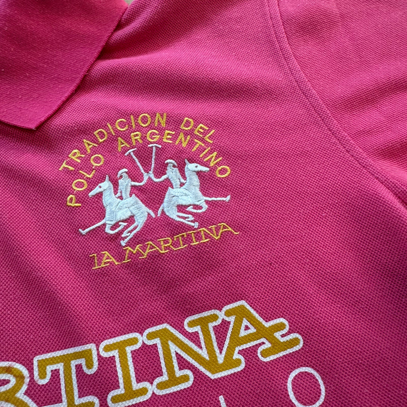 Detailansicht: Sourced limited accessories and clothes La Martina Flamingo pink ladies polo – Logo, Nähte oder Material