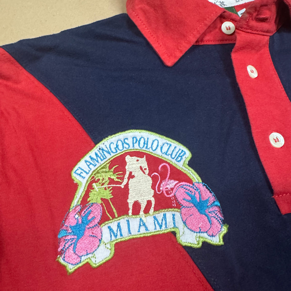 La Martina Flamingos red long-sleeve polo shirt – Close-up 1