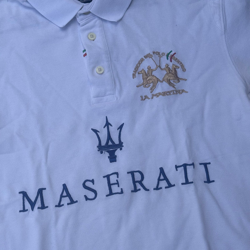 Detailansicht: Sourced limited accessories and clothes La Martina Maserati Italia vintage poloshirt – Logo, Nähte oder Material
