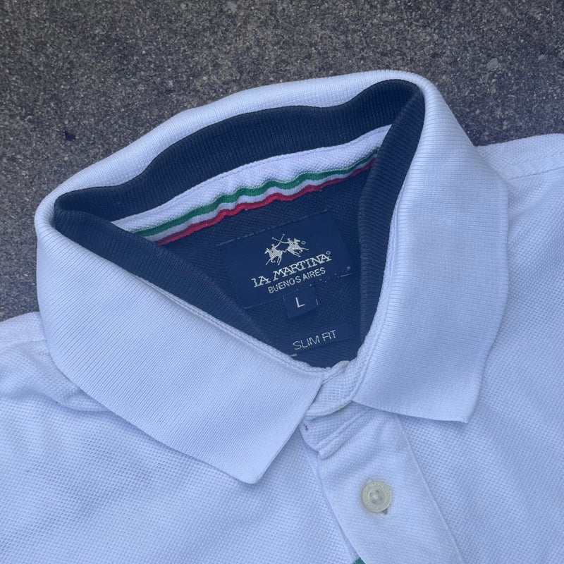 Detailansicht: Sourced limited accessories and clothes La Martina Maserati Italia vintage poloshirt – Logo, Nähte oder Material