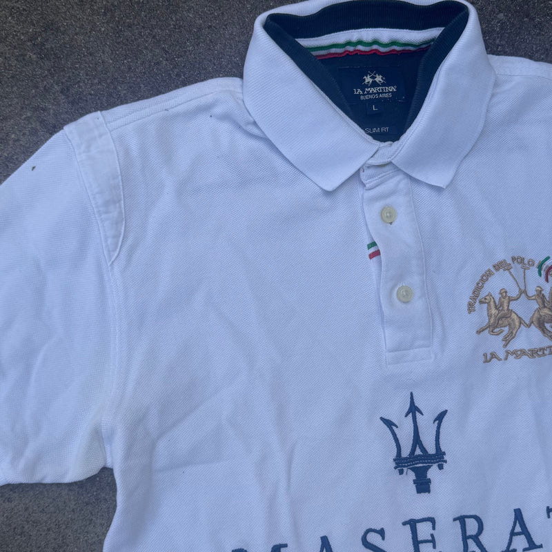 Detailansicht: Sourced limited accessories and clothes La Martina Maserati Italia vintage poloshirt – Logo, Nähte oder Material
