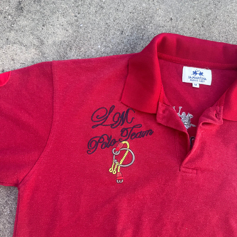 Detailansicht: Sourced limited accessories and clothes La Martina Polo Team red vintage polo shirt – Logo, Nähte oder Material