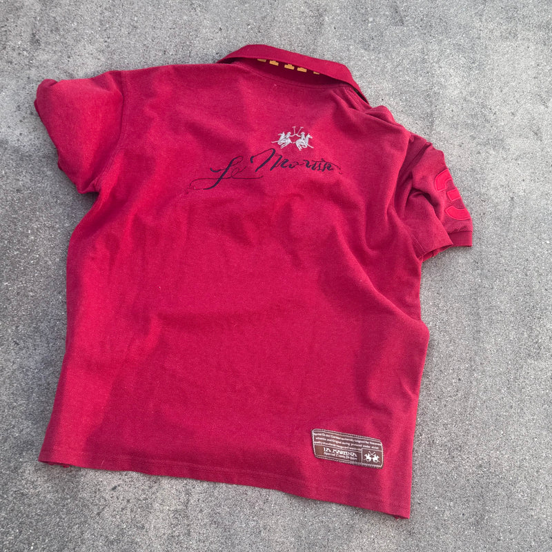 Detailansicht: Sourced limited accessories and clothes La Martina Polo Team red vintage polo shirt – Logo, Nähte oder Material