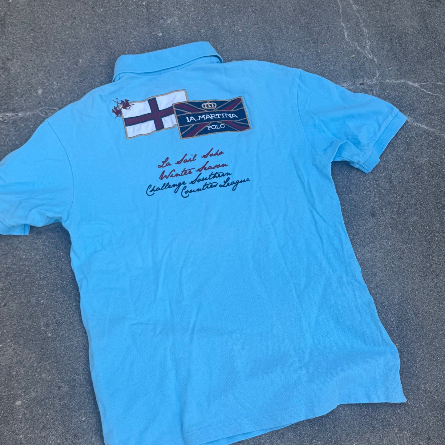 La Martina skyblue England vintage poloshirt – Close-up 3