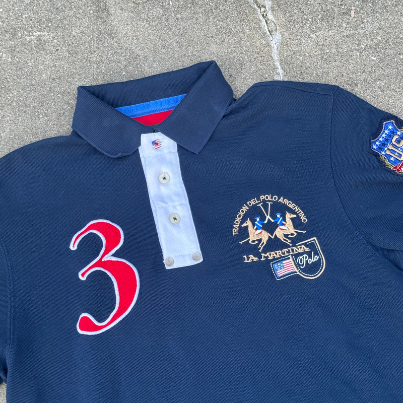 Detailansicht: Sourced limited accessories and clothes La Martina USA special events vintage poloshirt – Logo, Nähte oder Material