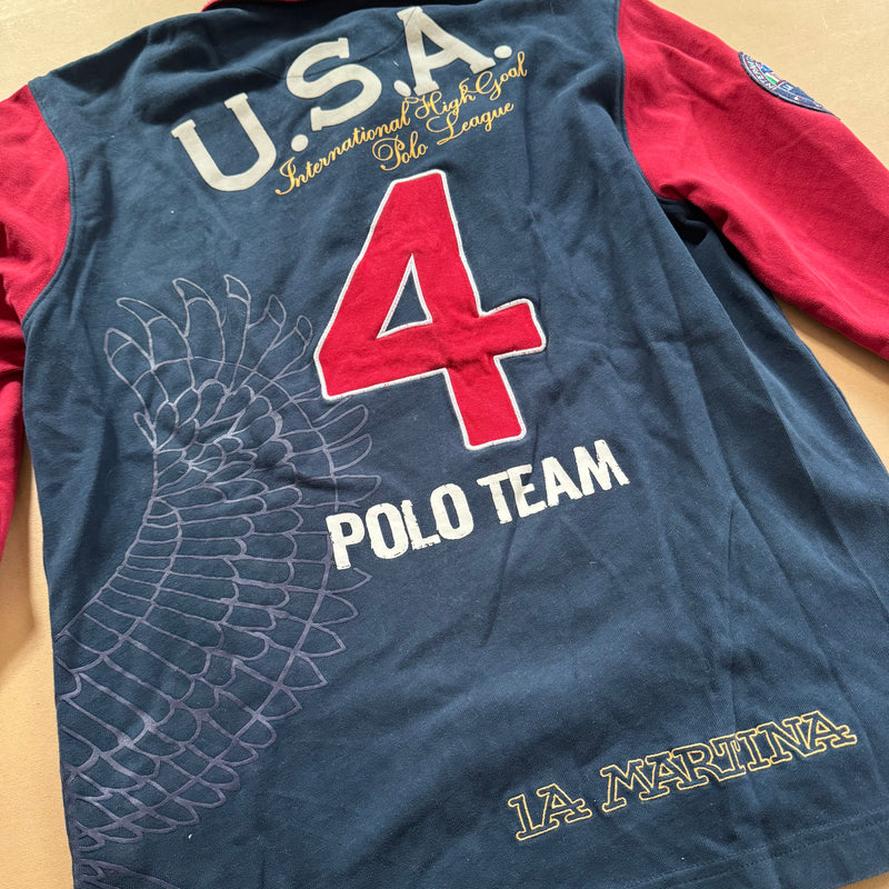 Detailansicht: Sourced limited accessories and clothes La Martina USA vintage longsleeve polo – Logo, Nähte oder Material