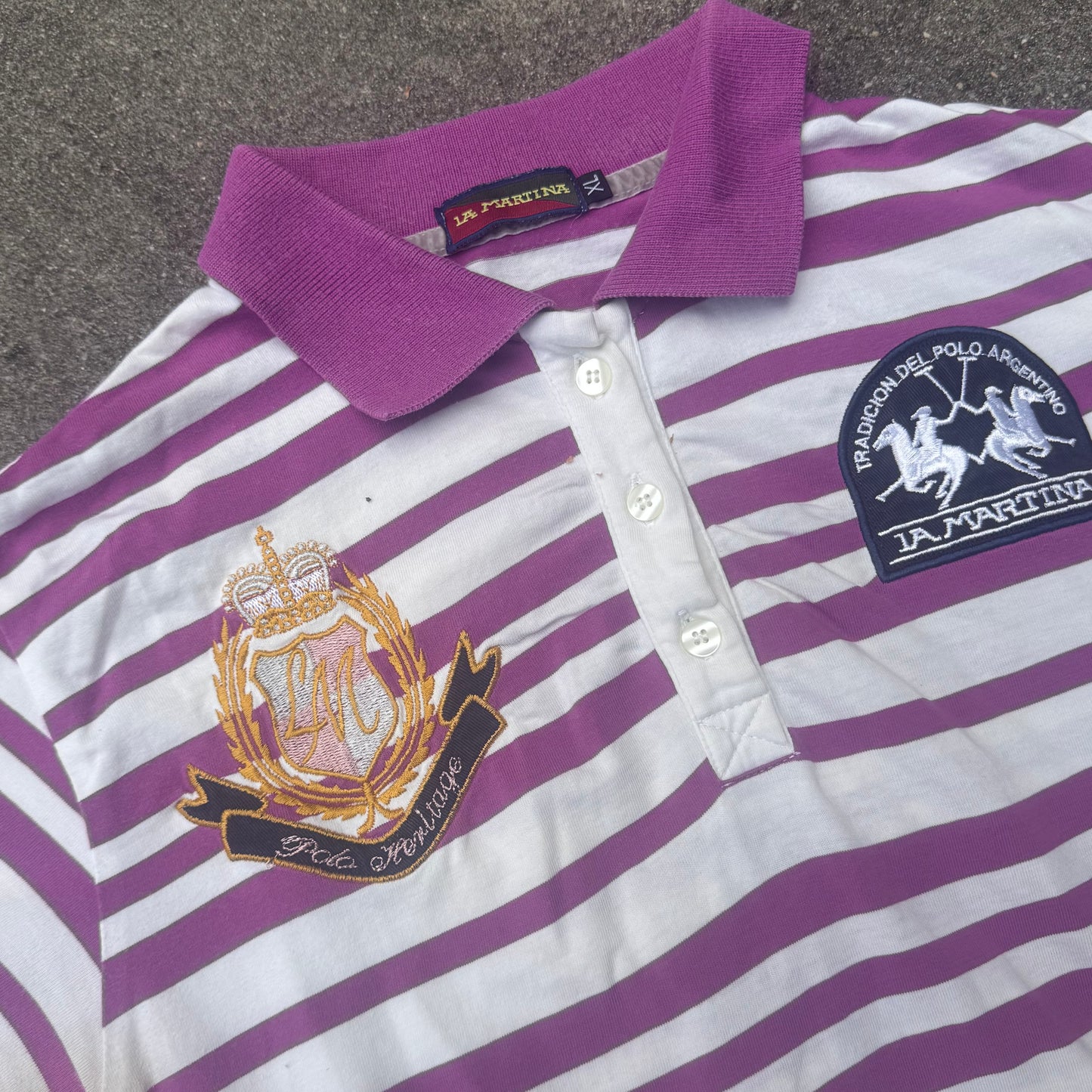 La Martina vintage pink striped poloshirt – Close-up 1