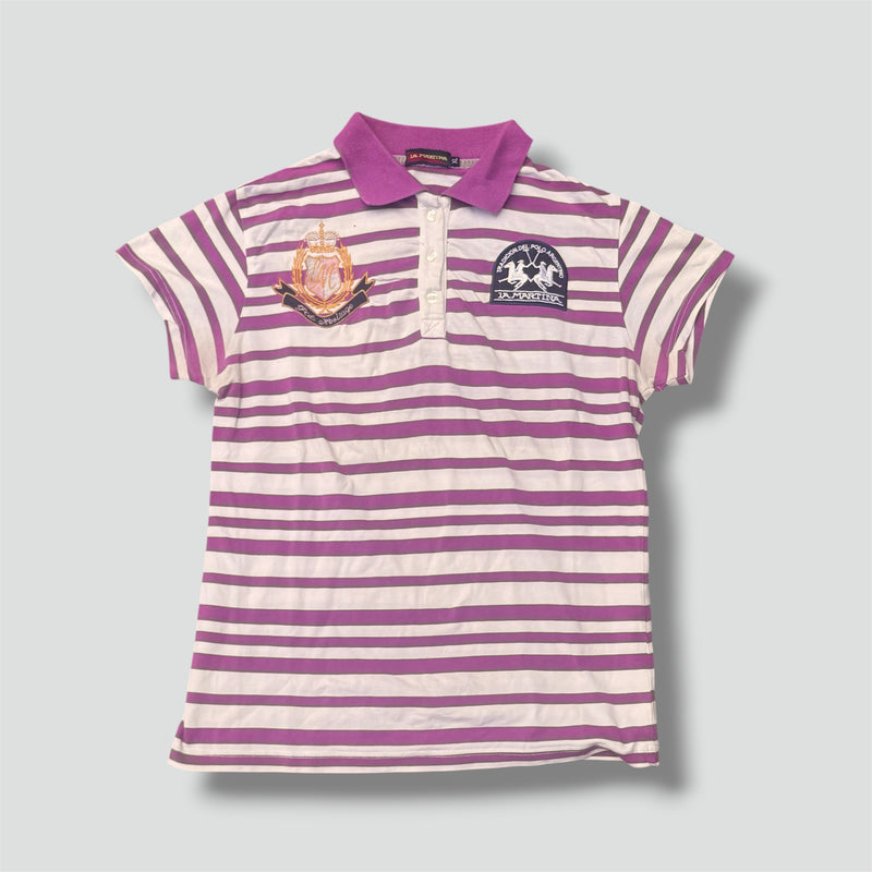 Sourced limited accessories and clothes La Martina vintage pink striped poloshirt – Secondhand Streetwear