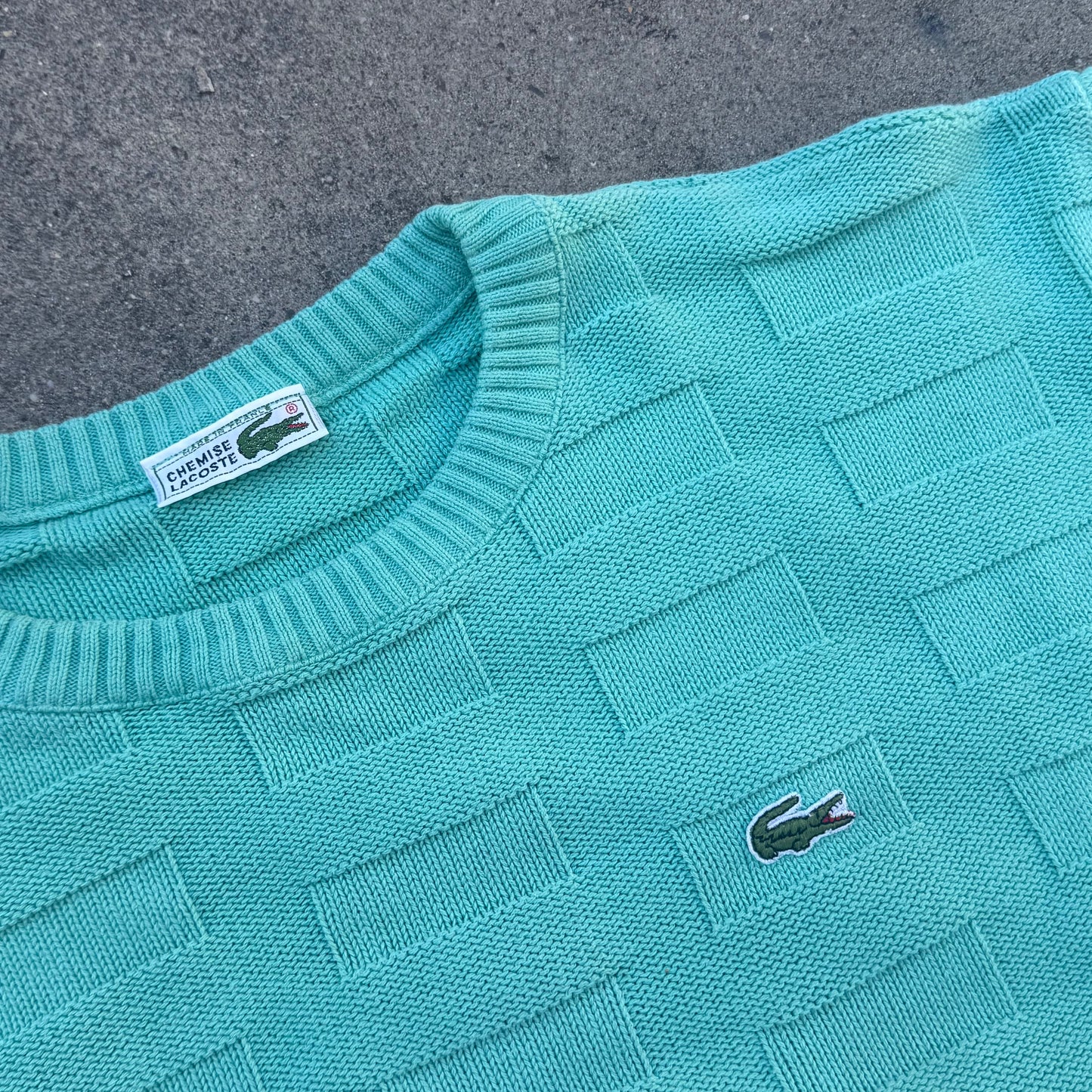 Lacoste vintage knitted turquoise sweatshirt – Close-up 1